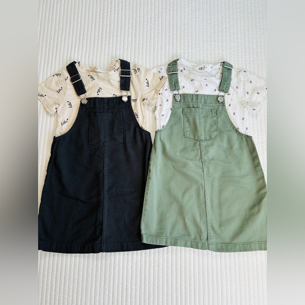 H&M Girls Bibbed OVERALLS-T Shirt Dresses Sz 4T-5T Bundle Lot/2 Adjustable Strap